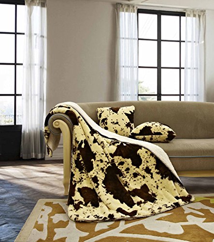 Regal Comfort Rodeo Cow Sherpa Luxury Throw Western Style 3pc Set Blanket 50"x70" Sherpa Throw and 2 Matching 18"x18" Pillows