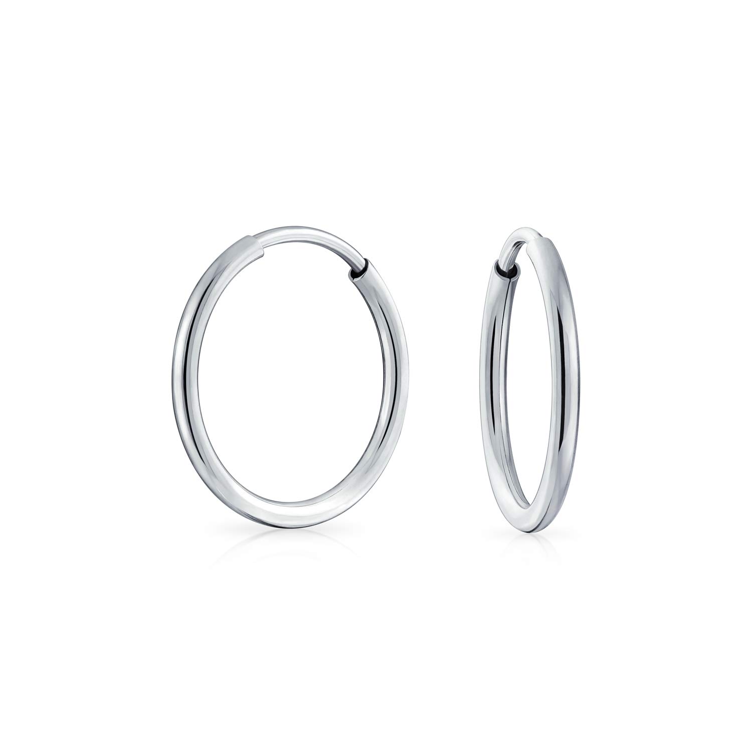 Thin Simple Minimalist Round Shaped Endless Continuous Tube Hoop Earrings For Women Teens .925 Sterling Silver .75 Inch Diameter — image 1