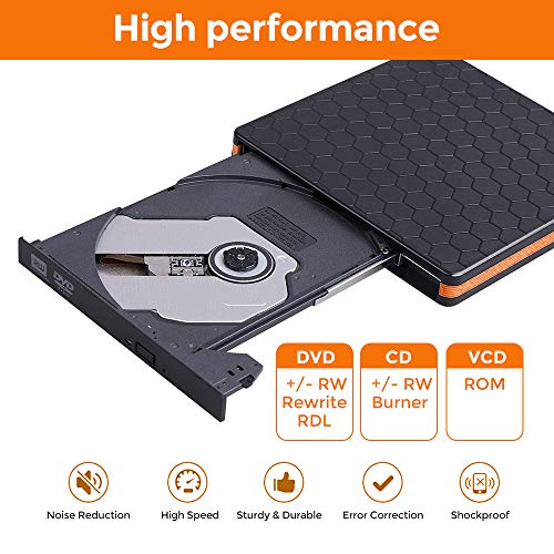CD DVD Drive, USB 3.0 & Type-C Optical DVD Drive, External USB C VCD/DVD/CD -ROM/ -R/ +R /-RW Burner Reader Writer Player, Suitable for Laptop/Desktop/MacBook, Compatible with Windows/Linux/MAC OS - Thumbnail 4