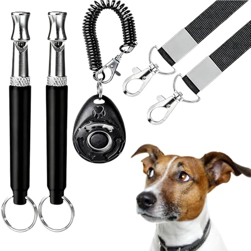 Sifflet pour chien, 2 Pièces, Sifflet Ultrason pour Chien, Sifflet de Dressage Haute Fréquence Réglable avec Lanière, Outil Anti Aboiement et Éducation Canine Portable, Convient à la plupart des races