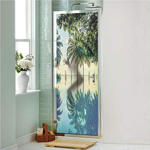 Decorative Privacy Window Film/Pool with Tree Silhouettes on the Surface No Filter Region Hot Spot Climate on Earth Decor/No-Glue Self Static Cling for Home Bedroom Bathroom Kitchen Office Decor Green