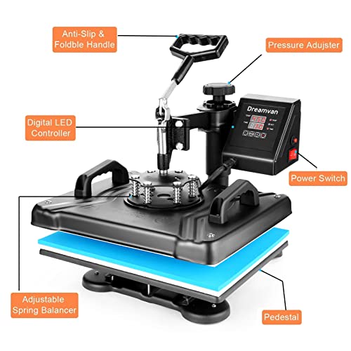 WOOKRAYS 5 in 1 Heat Press Machine 15"x12" Heat Transfer Press Machine