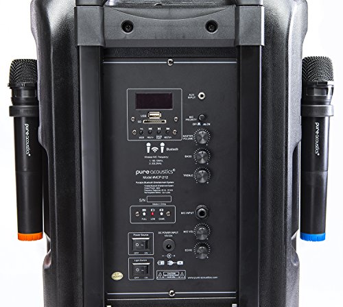 PA System with LED Party Lights, Wireless Portable Bluetooth 12" Audio Speaker with 2 Wireless Microphones FM Radio Party Karaoke Machine Sound System MCP-212 Soundstream by Pure Acoustics - Thumbnail 2