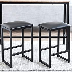 HOMOOI 24" Bar Stool Set of 2 Counter Height Bar Stools with Footrest Cushioned Top Backless Kitchen Dining Chair with Metal Frame, Black 51NTSoHDEfL