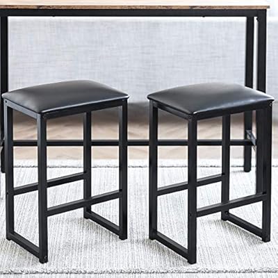 HOMOOI 24" Bar Stool Set of 2 Counter Height Bar Stools with Footrest Cushioned Top Backless Kitchen Dining Chair with Metal Frame, Black 51NTSoHDEfL