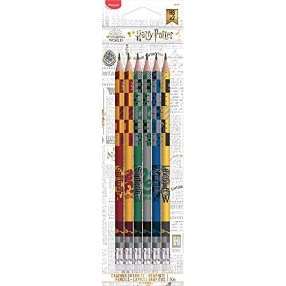 Maped - 6 Graphite Pencils - Harry Potter HB Eraser Tip - Harry Potter Pencils - Set of 6