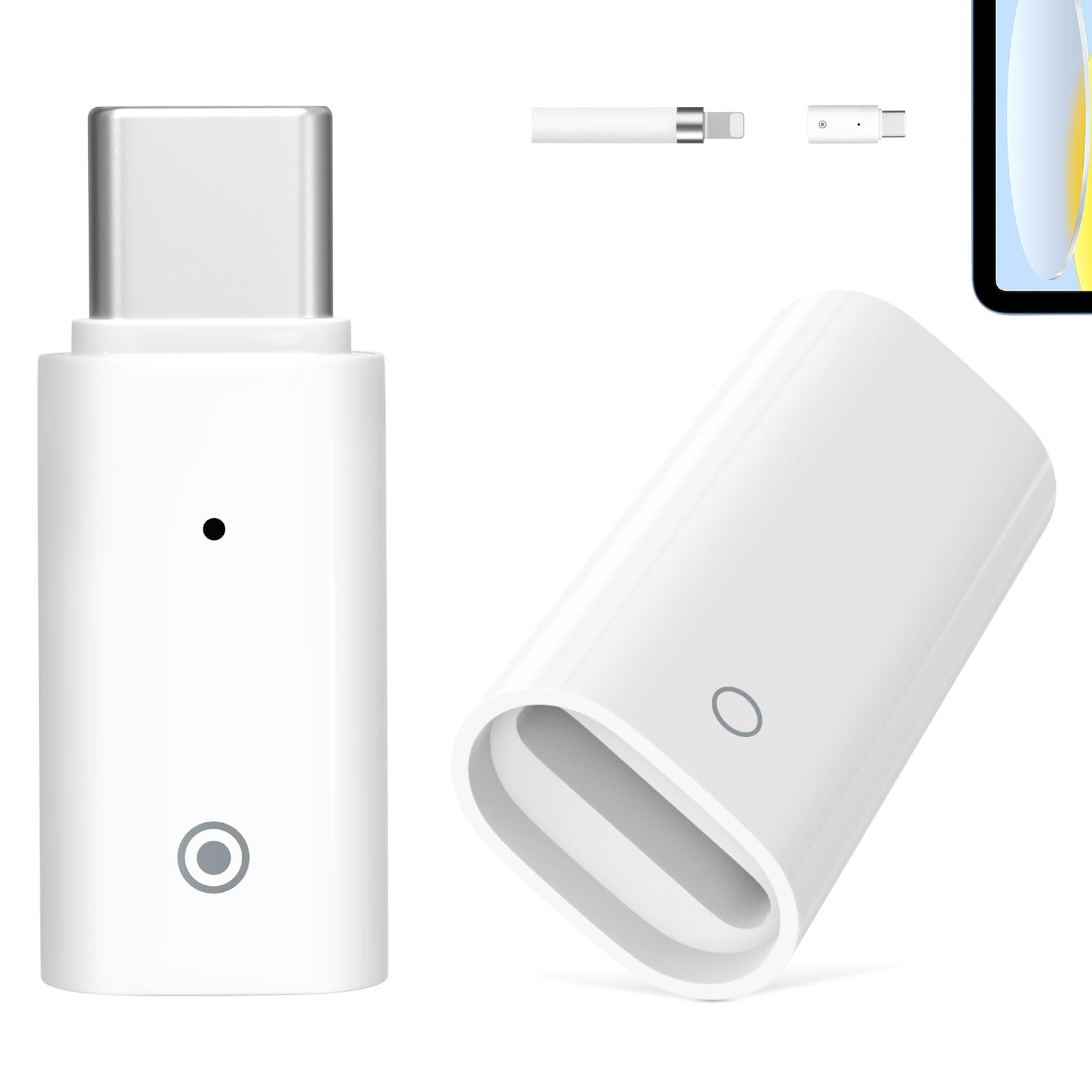MoKo 2 Pack Charging Adapter for Apple Pencil 1, USB-C to Apple Pencil Adapter + Female to Female Charger Connector, USB-C ChargerAdapter for iPad 10, No Bluetooth Pairing Only Charging, White