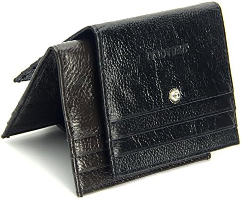 Genuine Cowhide Leather Bifold Hasp Card Holder Wallet Coin Purse Pocket Purse 12 Card Slot Money Holder Clip (Black)