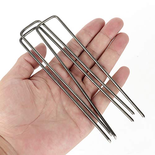ADSRO Galvanized Garden Staples, Lawn Landscape Nail U-Pile Heavy Duty Fur Pin Fence Fence for Anchoring Fabric Weed Barrier Floor Cover 100Pack