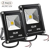 LED 12V Flood Lights 10W AC or DC Warm White Led Outdoor Light Mini-Size Waterproof Security Light 750lm 80w Halogen Bulb Equivalent (Pack of 2)