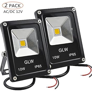 LED 12V Flood Lights 10W AC or DC Warm White Led Outdoor Light Mini-Size Waterproof Security Light 750lm 80w Halogen Bulb Equivalent (Pack of 2)