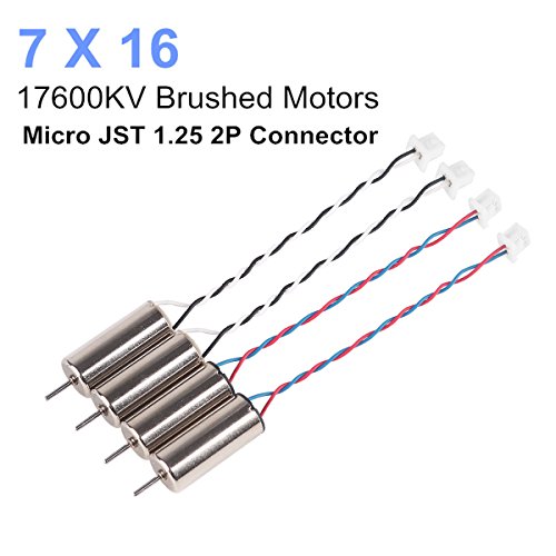 Makerfire 4pcs 7x16mm 17600KV Brushed Motors 0.8mm Shaft with Micro JST 1.25 2P Connector CW CCW 716 Coreless Motors for Tiny 6X Beta65S Eachine E011 Tiny Whoop Micro FPV Drone