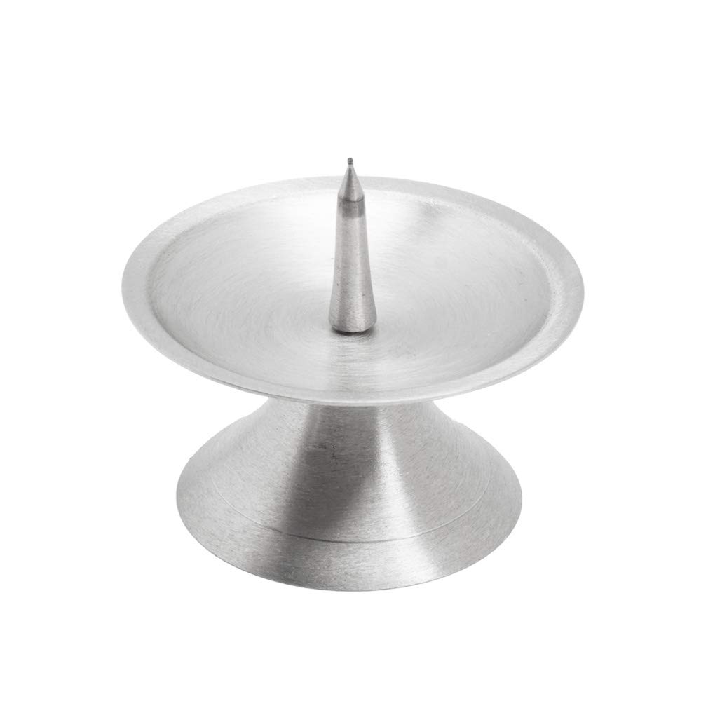 NKlaus candle holder 7,5cm high brass candle holder nickel plated 9cm diameter with spike 3cm for pillar candles up to Ø 5cm communion baptism wedding 2823