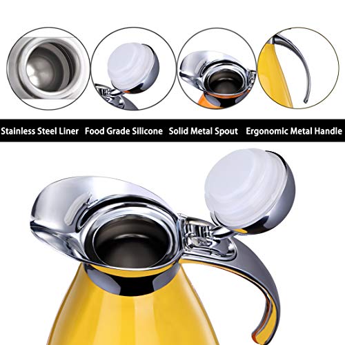 BonNoces 68 Oz Thermal Carafe/Coffee Carafe - 2L Stainless Steel Double Wall Vacuum Insulated Thermos Pot - Metal Lid and Handle, Food Grade Silicone (Yellow)