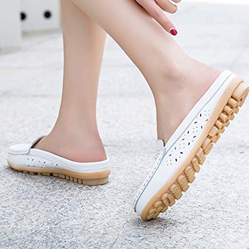 Leather Leather,ONLY TOP Women Casual Summer Breathable Slip-On Backless Slipper Mule Loafer Flats Shoes Hollow Out White