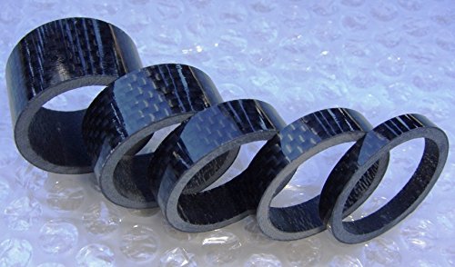 Ahead stem spacer disc set, 1 1/8 inches, 3 mm, 5 mm, 8 mm, 10 mm, 15 mm, 20 mm, Carbon, glossy