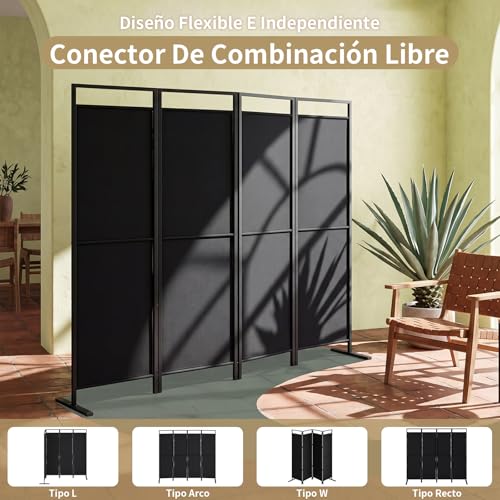 SIMPLE ESPACIO Biombo de privacidad Plegable de Cuatro Paneles, Base ensanchada, Divisor portátil, Dimensiones del Panel 175 cm de Ancho x 170 cm de Alto (Negro)