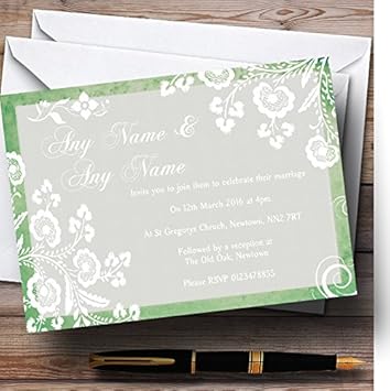 Amazon Com Rustic Green Lace Personalized Wedding Invitations Office Products
