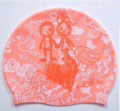 Qishi's Loving Couple Printing Silicone Swimming Caps