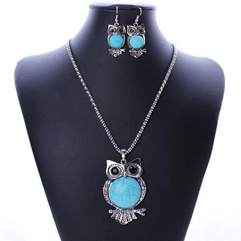Trendy Turquoise Owl Pendant &amp; Drop Dangle Earrings Jewelry Set for Women