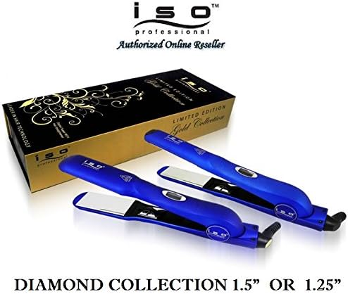 Iso Beauty Gold Collection Metallic Blue 1.25" OR 1.5" Flat Iron Hair Straightener W/Auto Shut Off - Smart Memory - Temp Control - (1.25" Plates (1 1/4"))