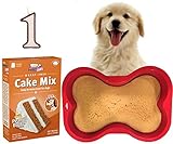 Dog 1st Birthday Cake Kit | Puppy Cake Wheat-Free Peanut Butter Dog Cake Mix | Happybotham Silicone Dog Bone Birthday Cake Pan for Dogs, 7-Inch by 10-Inch, Small | Number One Birthday Candle