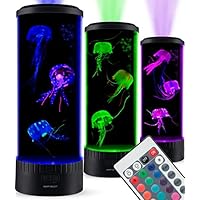 SensoryMoon Large LED Jellyfish Lava Lamp Aquarium - Electric Round Jellyfish Tank Mood Light with 3 Fake Glowing Jelly Fish, 20 Color Changing Remote, Ocean Wave Projector - Plug in Kids Night Light