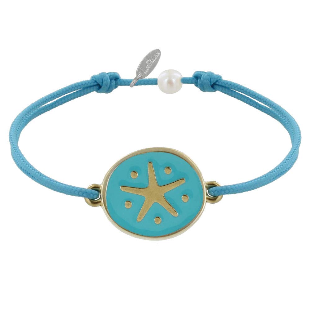 LES POULETTES BIJOUX - Bracelet Link Medal in Brass Star Enamelled Turquoise - Turquoise