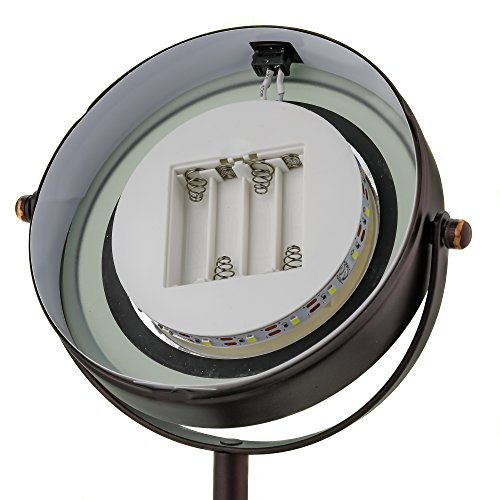 Ovente Lighted Tabletop Makeup Mirror, 6 Inch, Dual-Sided 1x/7x Magnification, Cordless, Battery Operated, Cool-Tone LED Lights, Antique Bronze (MLTBZ)