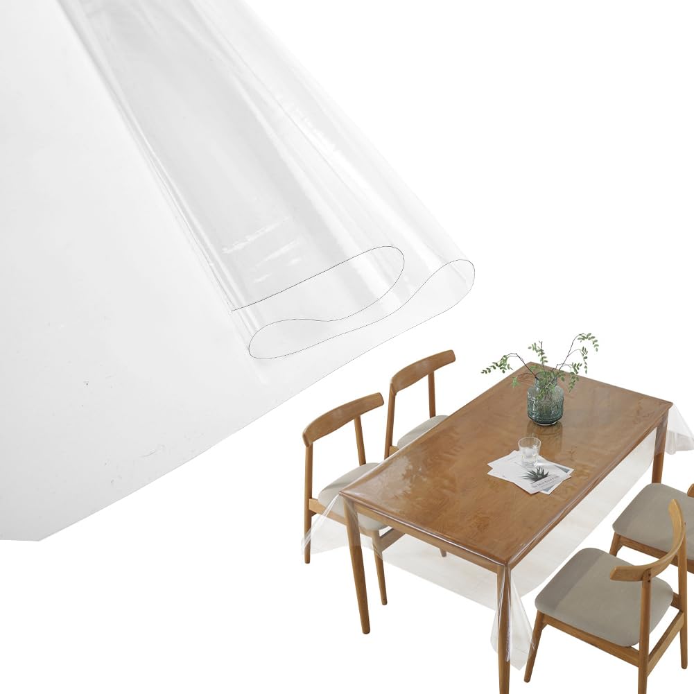 Gohytal Clear Table Protector Mat, 140x220cm Clear Table Cover Protector, 1.5mm Thick PVC Table Top Protector, Clear Transparent Plastic Rectangle Tablecloth for Home Kitchen, Writing Desk, Office