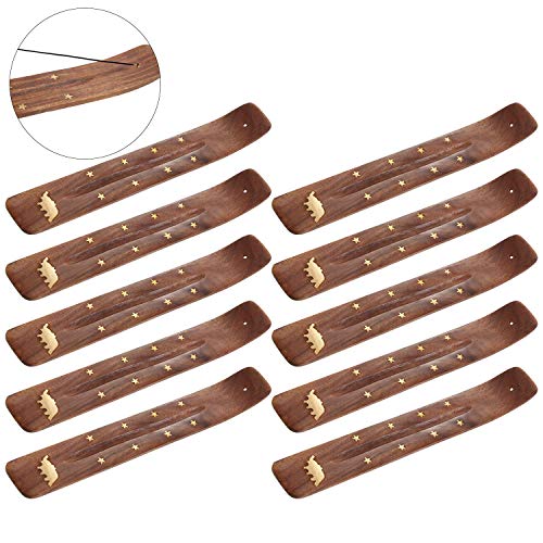 Trounistro 10 Pieces Incense Sticks Holder Incense Burner Ash Catcher Wooden Handmade - 10.2 Inches Long