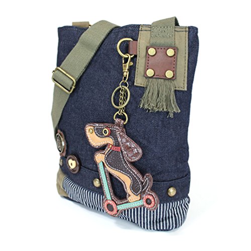 Chala Wiener Dog on Scooter Patch Crossbody Bag, Denim