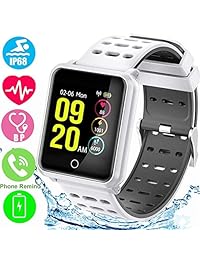 Tf2 reloj inteligente Fitness Rastreador con monitor de ritmo cardíaco, monitor de sueño, podómetro calorías quemadas rastreador de actividad IP68 reloj de pulsera para Android y iOS Teléfonos, Blanco
