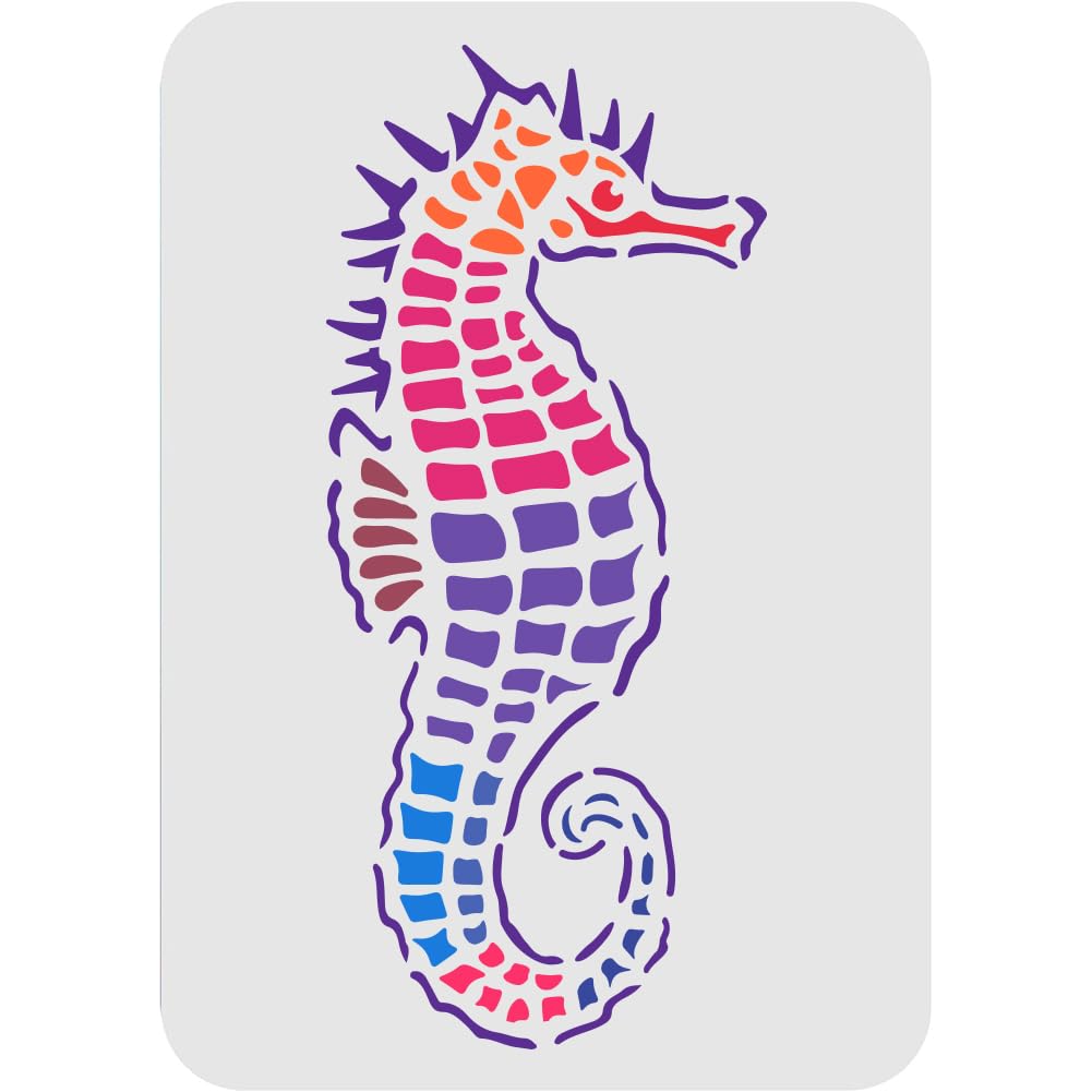 FINGERINSPIRE Sea Animal Stencil 21x29.7cm Seahorse Painting Template Reusable Plastic Stencil with Seahorse Pattern for Painting on Wall and Wooden Tiles