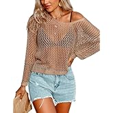 AI'MAGE Womens Crochet Tops Long Sleeve Hollow Out Swim Cover Up 2026 Beach Bikini Swimsuit Summer Tunic Top