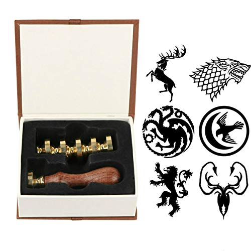 House Baratheon Wax Seal Stamp Set, VIHOME 6 Pieces A Song of Ice and Fire Seal Wax Stamps Copper Seals + 1 Piece Wooden Hilt, House Lannister Targaryen Stark Arryn Seal Wax Stamp Kit (Ice Fire Song) - Thumbnail 6