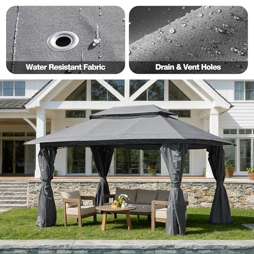 10x13 Outdoor Gazebo with Double Roof, Mosquito Netting & Privacy Screens image 20