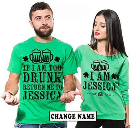 Personalized ST Patrick's Day Shirts Couple Matching Custom Name Shirts French Terry 3/4 Sleeve Top Green Party Shirts