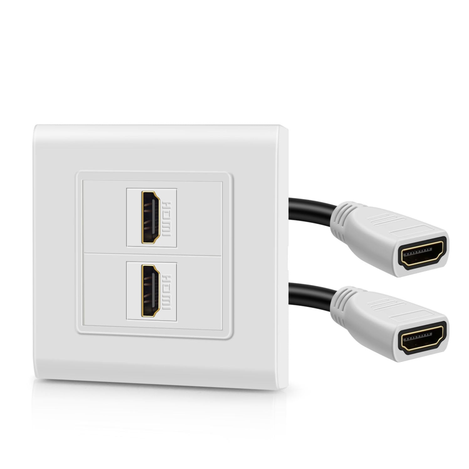 TNP HDMI Wall Plate - Dual (2 Port) HDMI Socket Plug Jack Outlet Decorative Face Cover Mount Panel with 4K UHD ARC/eARC Ethernet Pass-Thru Support Flexible High Speed Extension Pigtail Coupler Cable