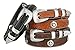 Western Silver Engraved Rodeo Star Ranger Genuine Leather Bison Belt for Men