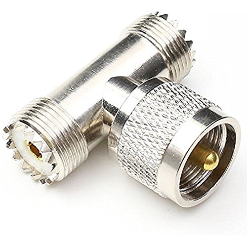 T Type one UHF Male Plug PL-259 PL259 to Two UHF PL-259 Female Jack SO-239 Triple T Shape RF Coaxial Splitter Adapter Connector 1M2F Ships from USA