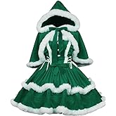 Oiefeen Women's Christmas Dress Skirt and Hooded Cloak Match