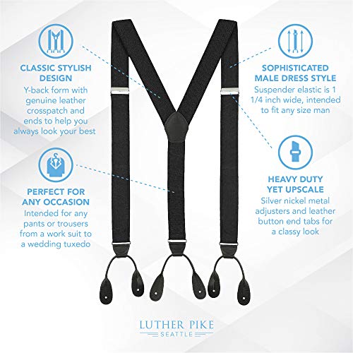 Fashion Accessories Leather Tuxedo Suspenders for Men: Button End Pant Braces Clothes Accessory with Elastic, Y Back Design - (Black) - Thumbnail 2