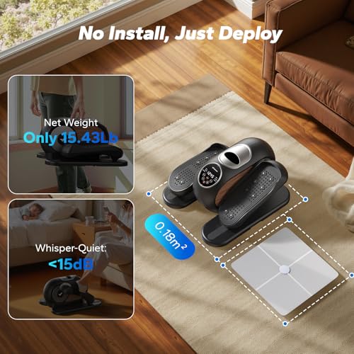 MERACH Elíptica de Escritorio para Casa, Mini Bicicleta Elíptica Eléctrica, Control Remoto, Pantalla, Alfombra Antideslizante, 12 Velocidades, Silenciador y Portátil