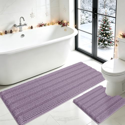 Striped Lavender 2 Piece Bath Rug Set
