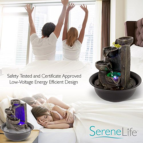 SereneLife 4-Tier Desktop Electric Water Fountain Decor w/ LED - Indoor Outdoor Portable Tabletop Decorative Zen Meditation Waterfall Kit Includes Submersible Pump & 12V Power Adapter - Thumbnail 6
