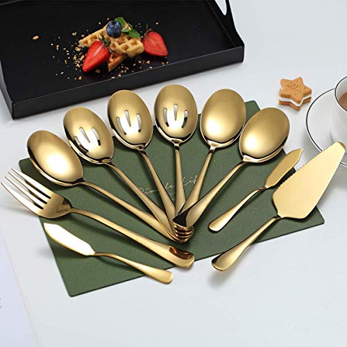 Gold Serving Spoons 10 Pieces, Kyraton Serving Utensils, Serving Set