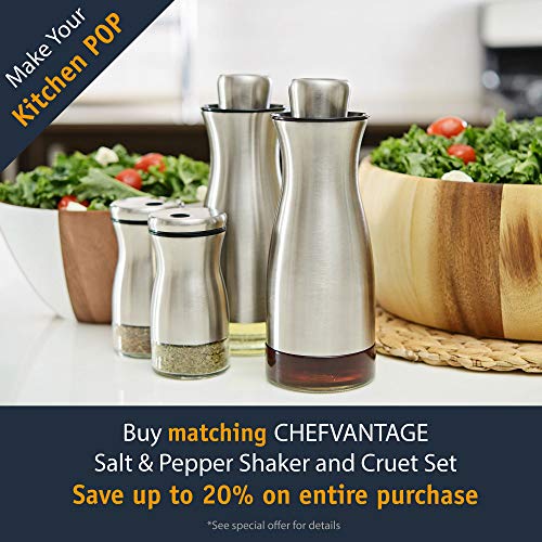 CHEFVANTAGE S02-P22-V1 Olive Oil and Vinegar Cruet Dispenser Set with Elegant Glass Bottle and Drip Free Design-Stainless Steel, P22