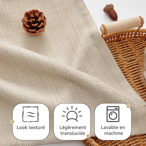 TOPICK Short Beige Kitchen Curtains 70L x 90H cm for Low Cabinet Window Cupboard with Internal Rod Pocket Small Curtain Modern 2 Panels