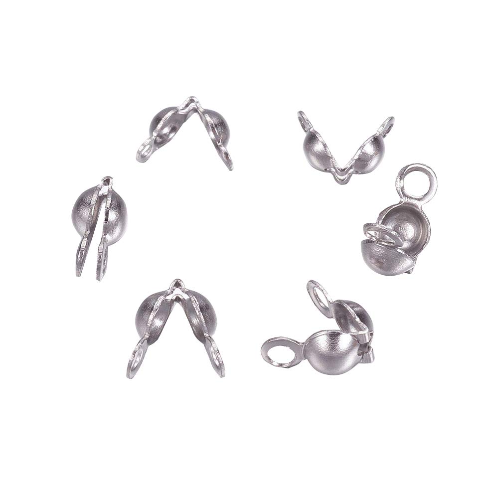UNICRAFTALE 500pcs 5x7x3mm Stainless Steel Open Clamshell Bead Tips Cord End Knot Covers Bead End Terminators Stringing Crimp Cap Fold Over for Jewelry Making DIY Crimp Findings Hole 1mm